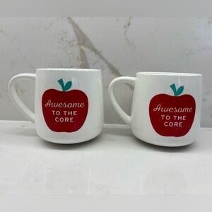 Pair of Indigo Awesome to the Core Red Apple Mugs Teacher Gift of Appreciation